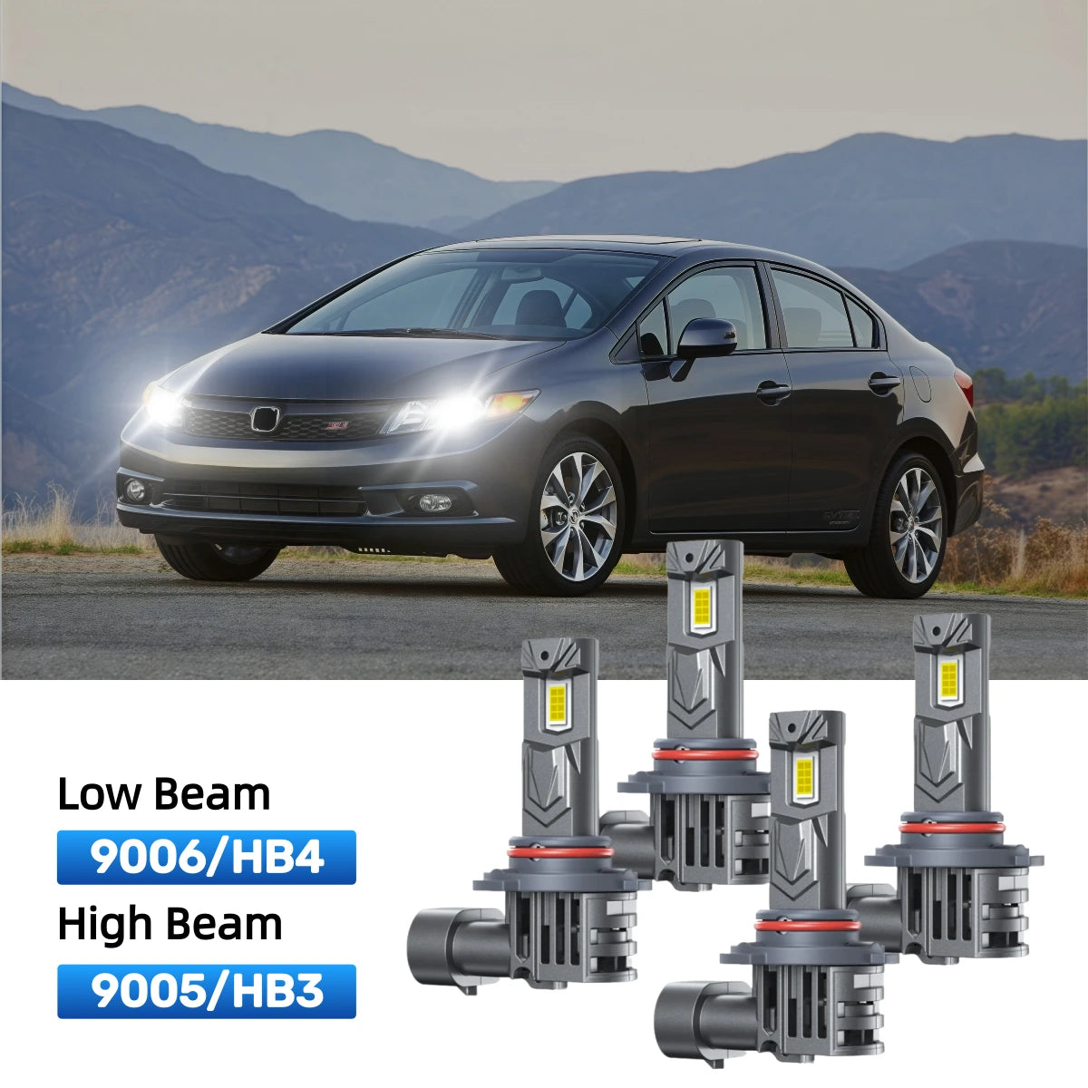 RIMTHIN 9006 Low Beam and 9005 High Beam LED Bulbs Kits Fit for 2013 Honda Civic