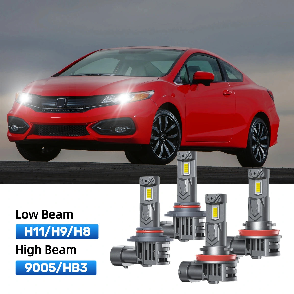 RIMTHIN H11 Low Beam and 9005 High Beam LED Bulbs Kits Fit for 2014-2015 Honda Civic