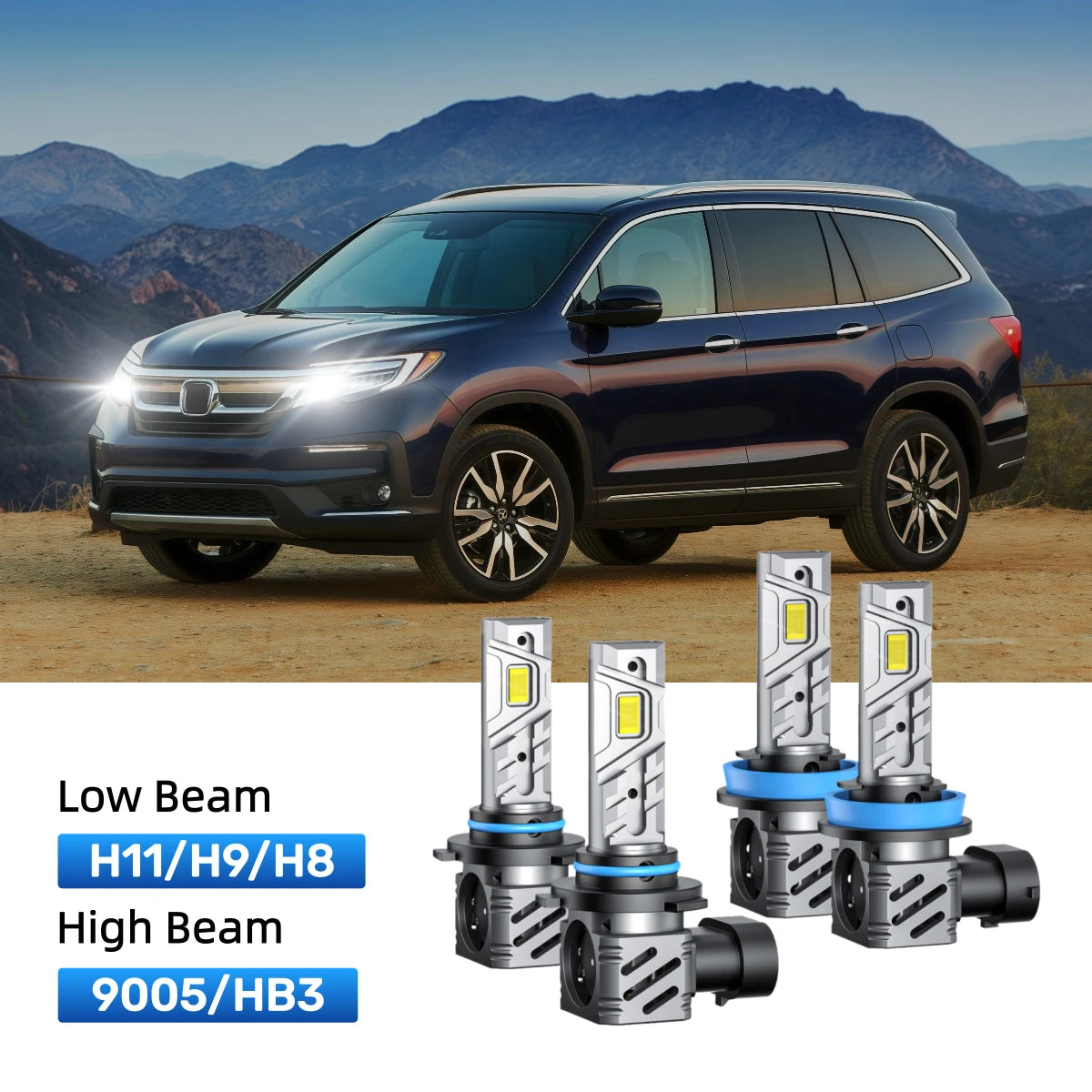 RIMTHIN H11 Low Beam and 9005 High Beam LED Bulbs Kits Fit for 2006-2018 Honda Pilot