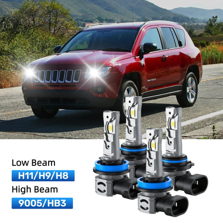 RIMTHIN H11 Low Beam and 9005 High Beam LED Bulbs Kits Fit for 2011-2013 Jeep Compass