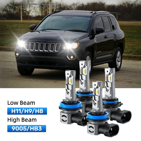 RIMTHIN H11 Low Beam and 9005 High Beam LED Bulbs Kits Fit for 2014-2015 Jeep Compass