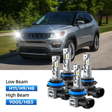 RIMTHIN H11 Low Beam and 9005 High Beam LED Bulbs Kits Fit for 2017-2021 Jeep Compass