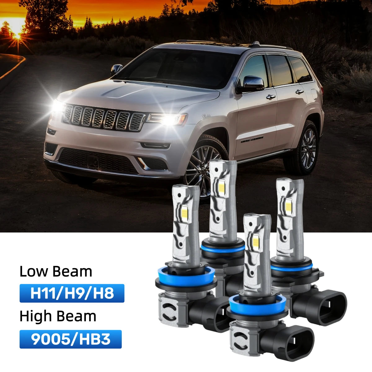 RIMTHIN H11 Low Beam and 9005 High Beam LED Bulbs Kits Fit for 2014-2018 Jeep Grand Cherokee
