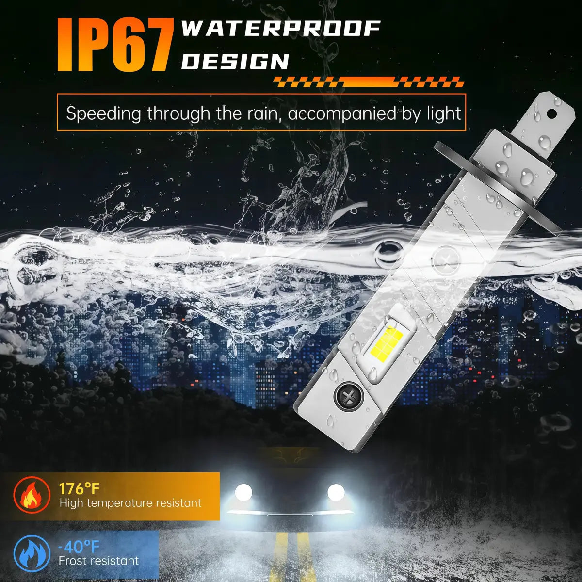 M1 Series H1 Headlight Bulbs have an IP67 Waterproof Rating