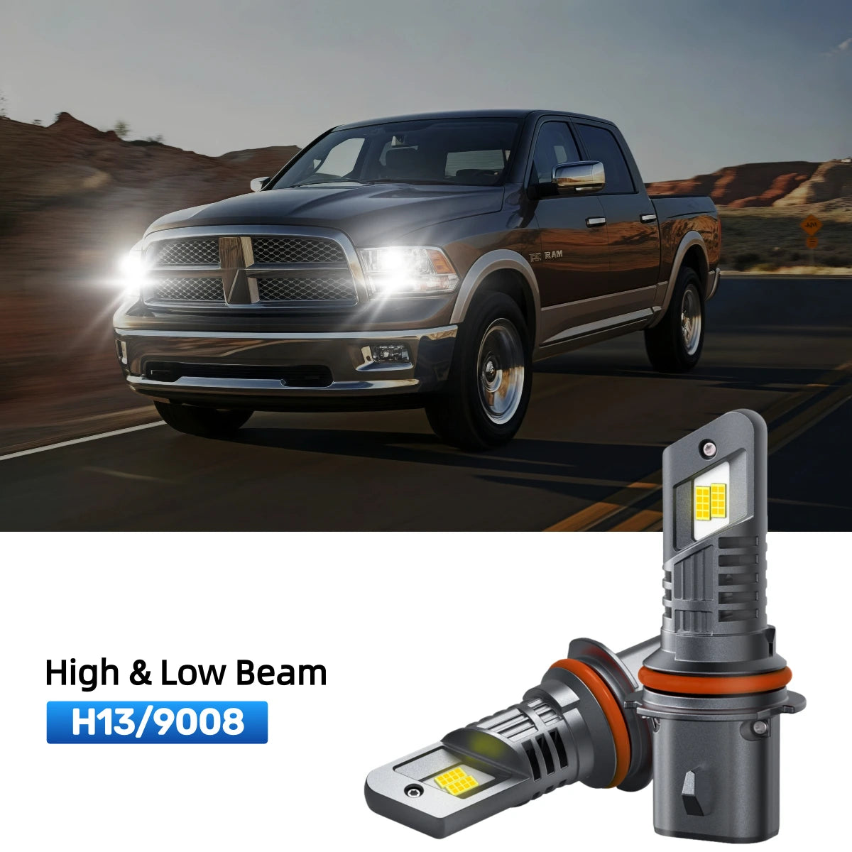 RIMTHIN H13 LED High & Low Beam Bulbs Fit for 2009 Dodge Ram 1500