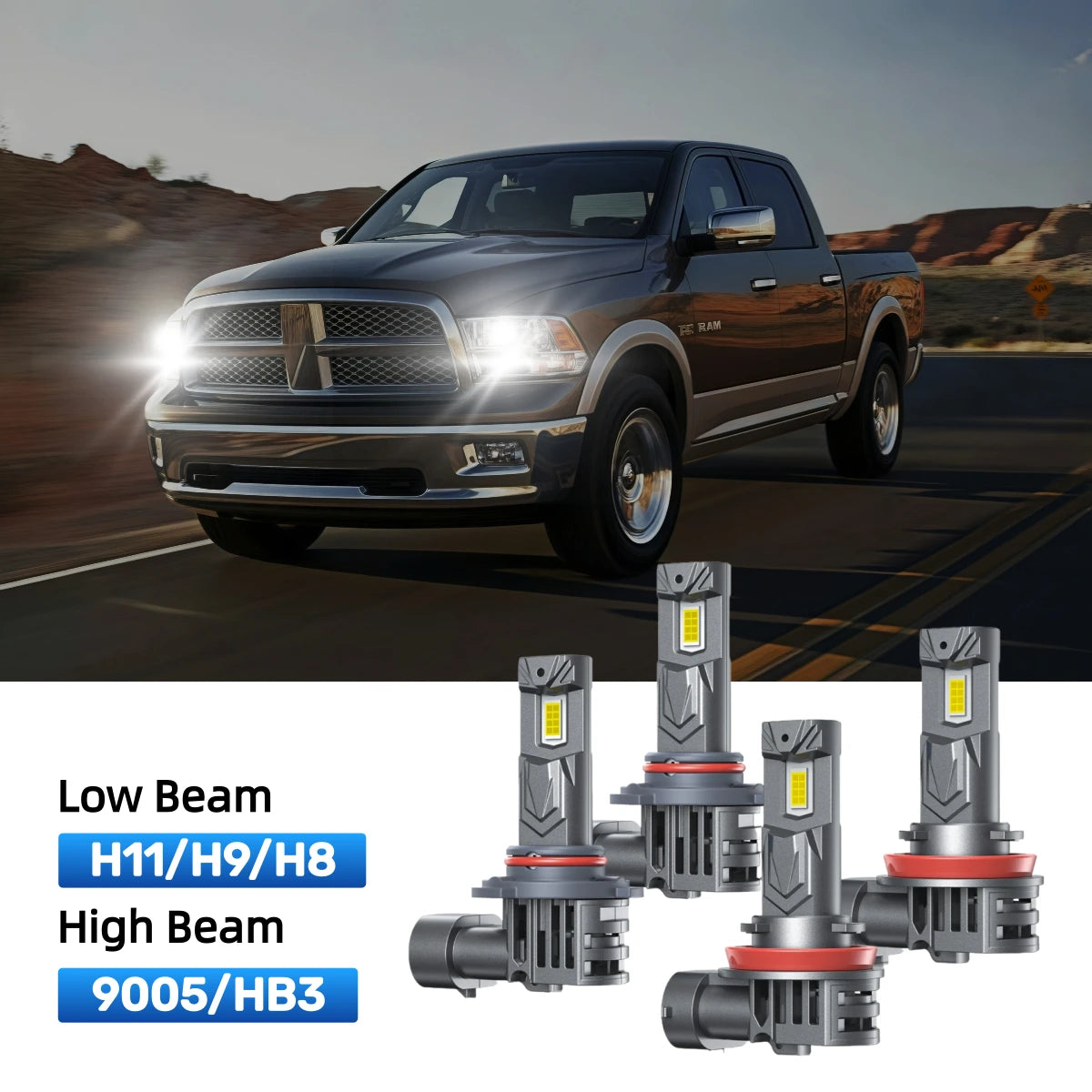 RIMTHIN H11 Low Beam and 9005 High Beam LED Bulbs Kits Fit for 2010 Dodge Ram 1500