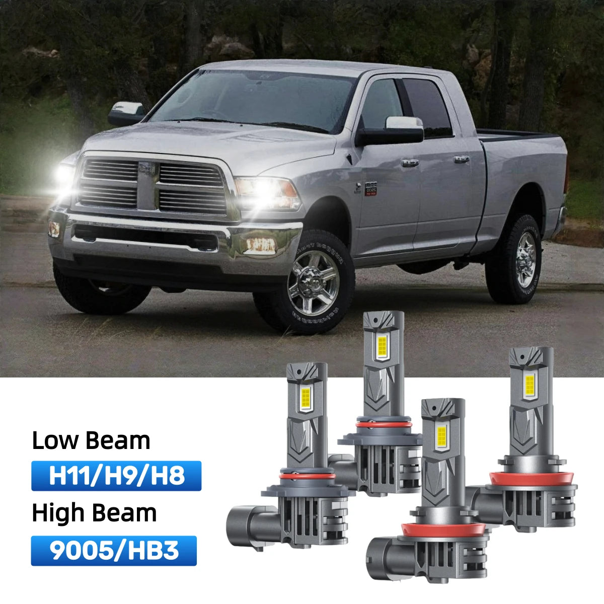 RIMTHIN H11 Low Beam and 9005 High Beam LED Bulbs Kits Fit for 2009 Dodge Ram 2500