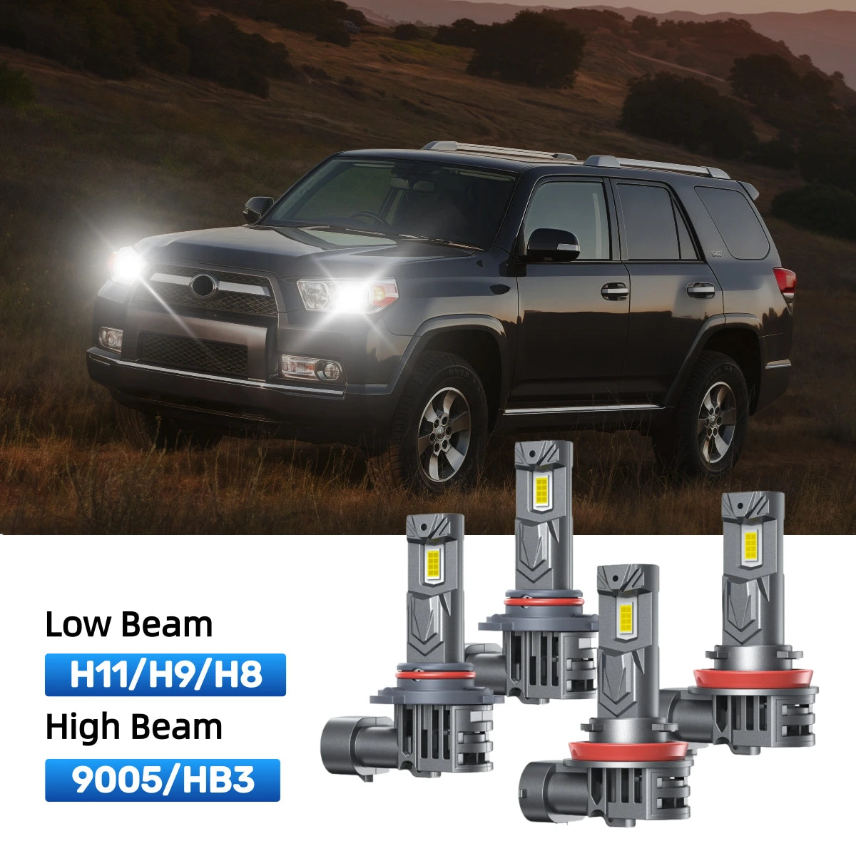 RIMTHIN H11 Low Beam and 9005 High Beam LED Bulbs Kits Fit for 2010-2013 Toyota 4Runner