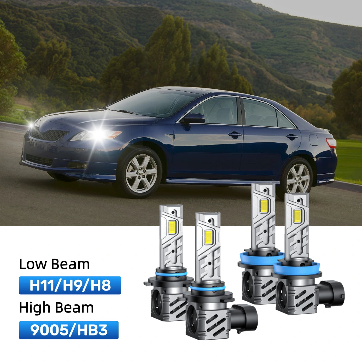 RIMTHIN H11 Low Beam and 9005 High Beam LED Bulbs Kits Fit for 2009 Toyota Camry