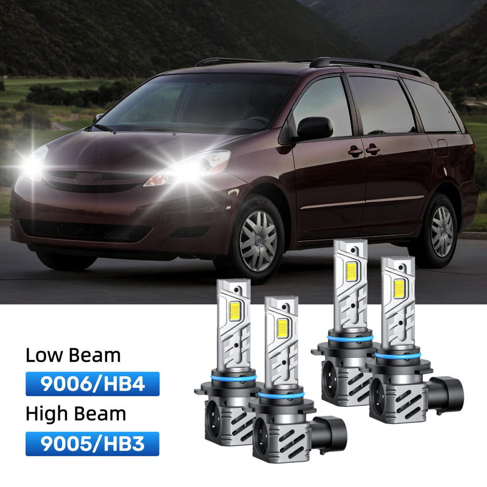 Fit for 2004-2005 Toyota Sienna 9006 9005 LED Headlight Bulbs | Clearer and Safer