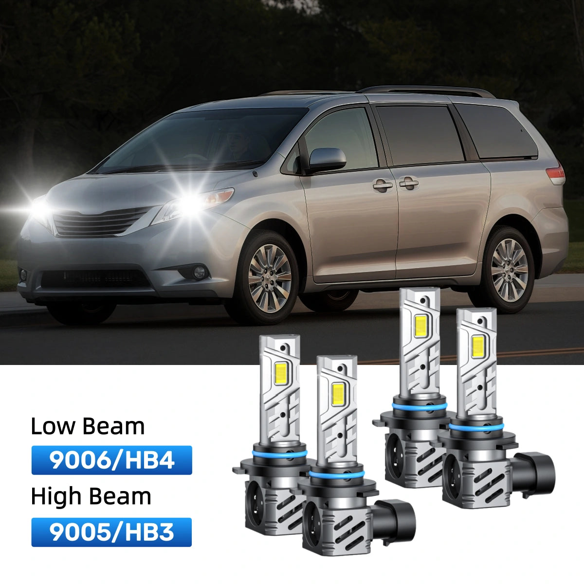 RIMTHIN 9006 Low Beam and 9005 High Beam LED Bulbs Kits Fit for 2006-2010 Toyota Sienna
