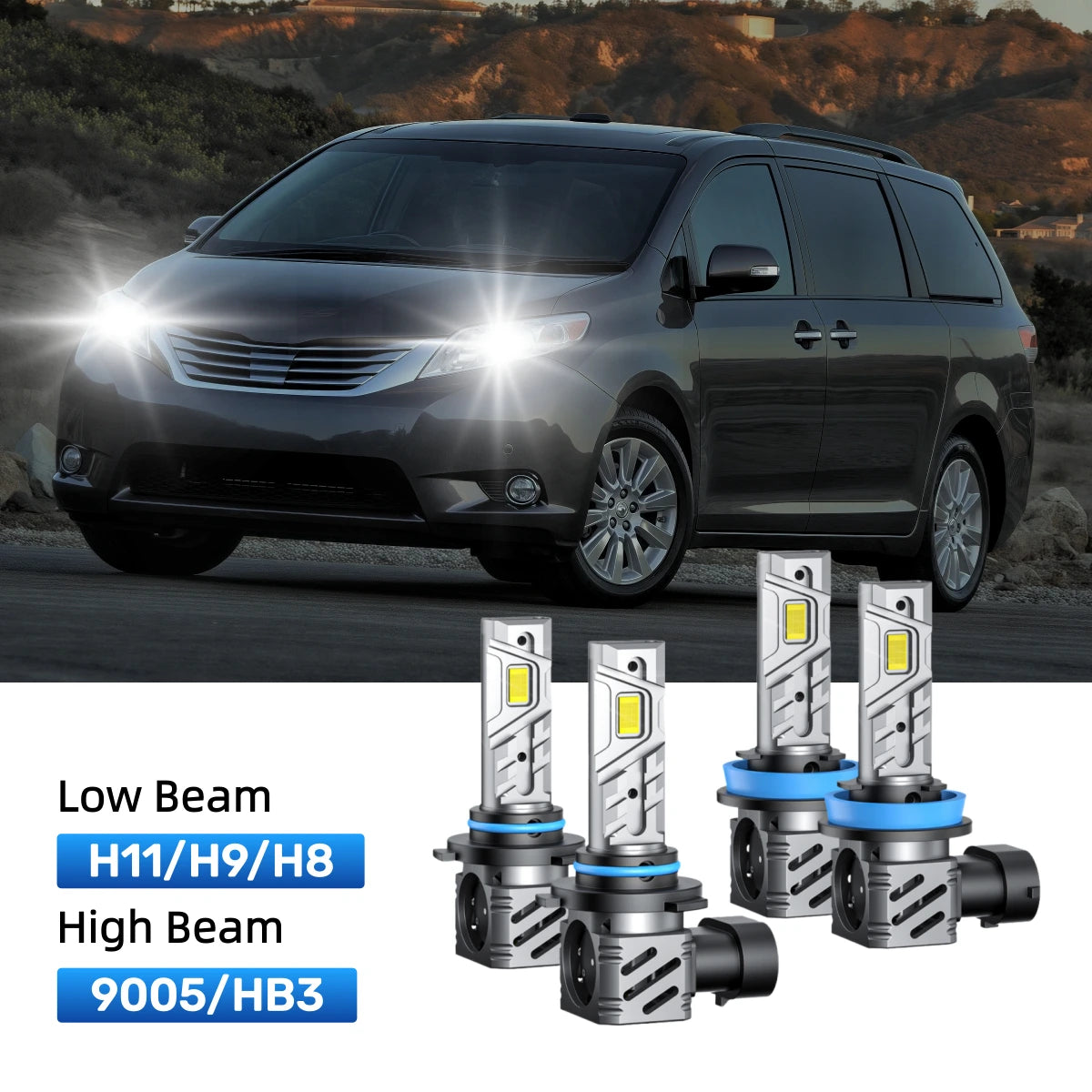 RIMTHIN H11 Low Beam and 9005 High Beam LED Bulbs Kits Fit for 2011-2014 Toyota Sienna