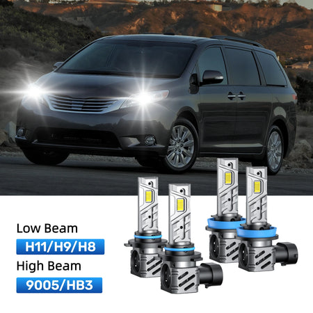 RIMTHIN H11 Low Beam and 9005 High Beam LED Bulbs Kits Fit for 2011-2014 Toyota Sienna