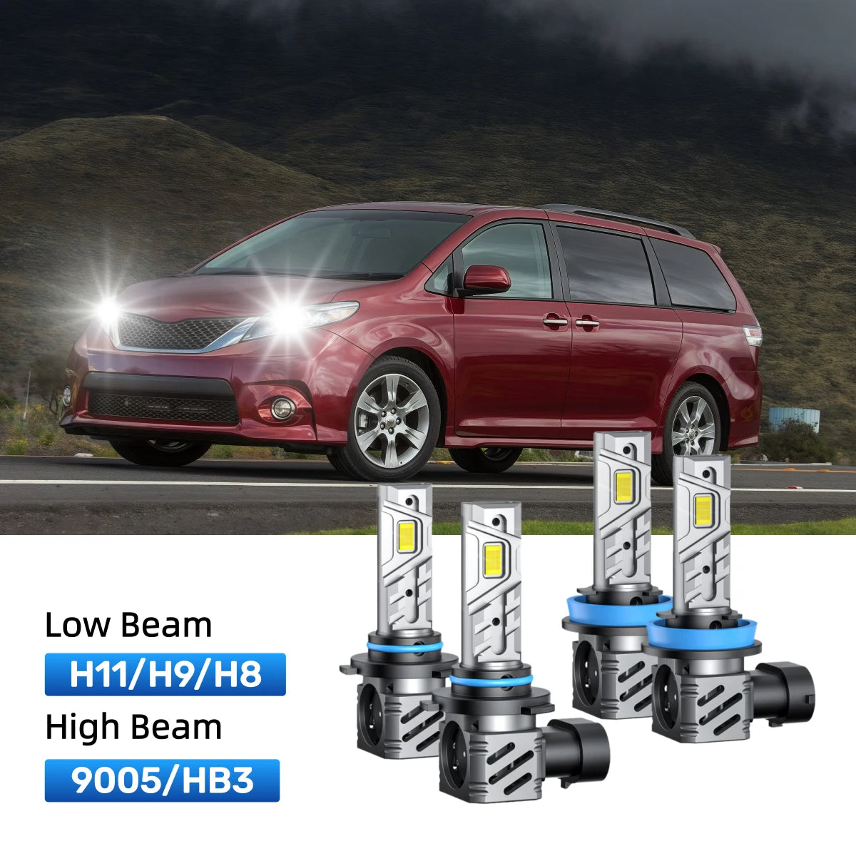 RIMTHIN H11 Low Beam and 9005 High Beam LED Bulbs Kits Fit for 2015-2017 Toyota Sienna