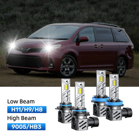 RIMTHIN H11 Low Beam and 9005 High Beam LED Bulbs Kits Fit for 2018 Toyota Sienna