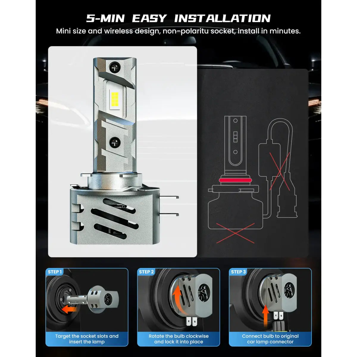 XM2 Series H11B LED Headlight Bulbs Eazy Installation