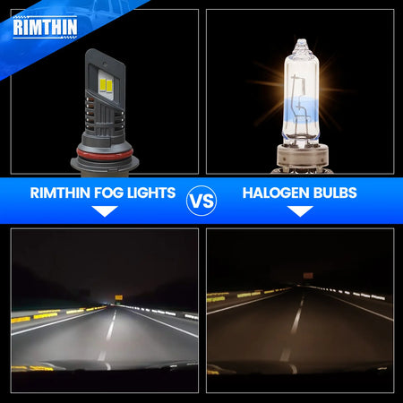 RIMTHIN LED fog lights vs halogen bulbs comparison for brighter visibility, automotive lighting