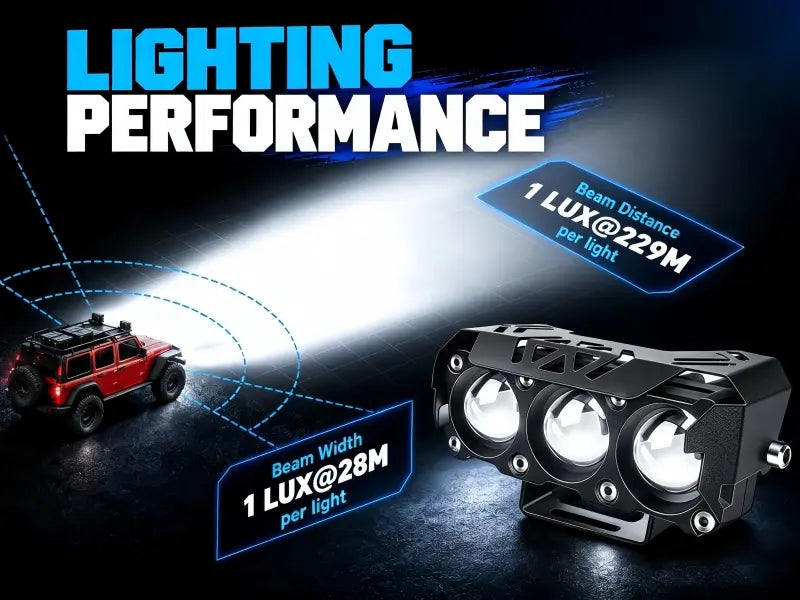 High performance LED pod light beam distance 1 LUX at 229M and width 1 LUX at 28M