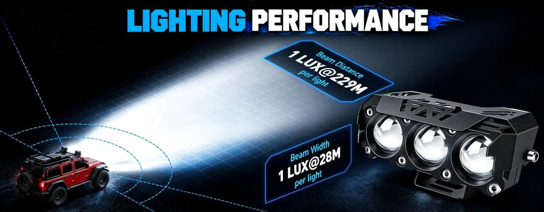 High performance LED pod light beam distance 1 LUX at 229M and width 1 LUX at 28M