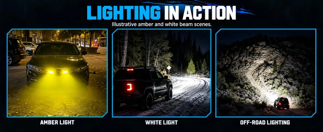 Versatile LED pod lights amber and white beam performance for snow road and off-road trail