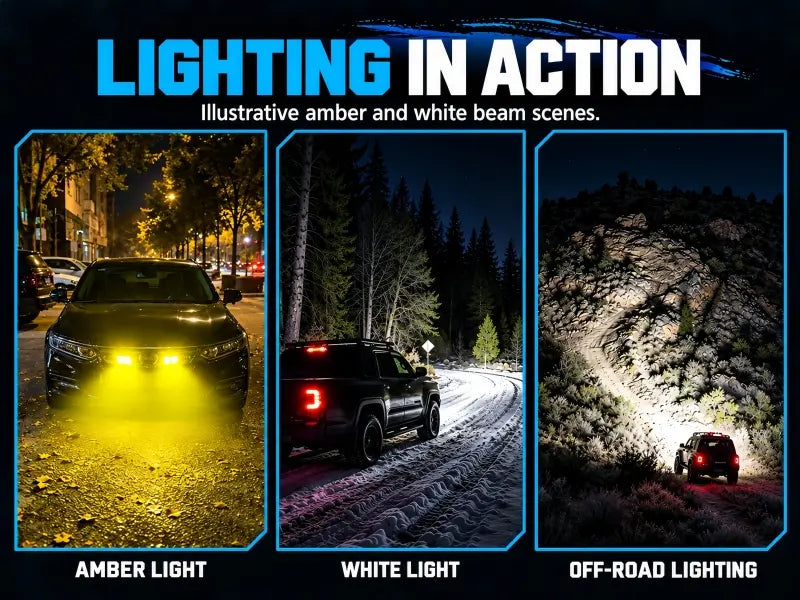 Versatile LED pod lights amber and white beam performance for snow road and off-road trail